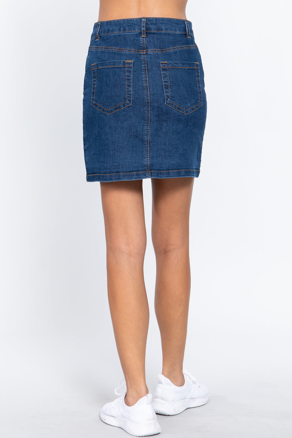 Buttoned Stretch Denim Mini Skirt - ShopEasier