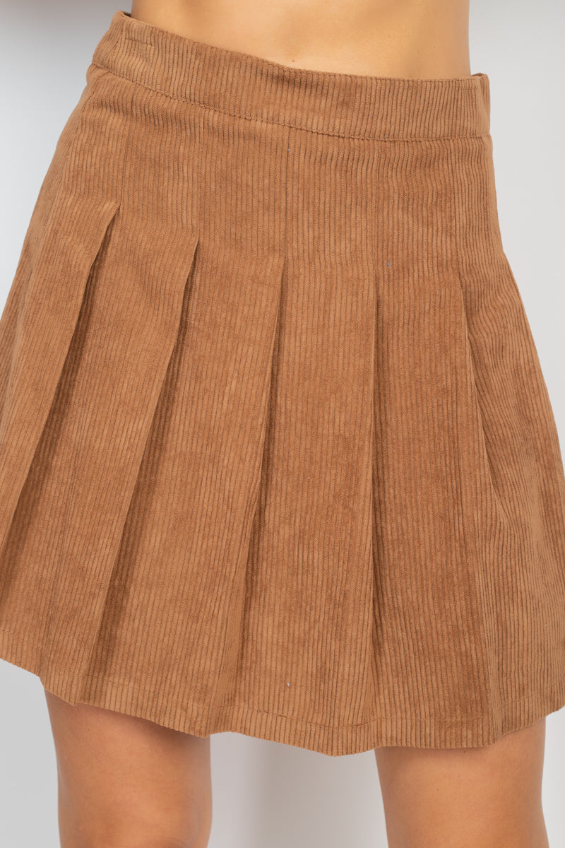 A-line Corduroy Pleated Mini Skirt - ShopEasier