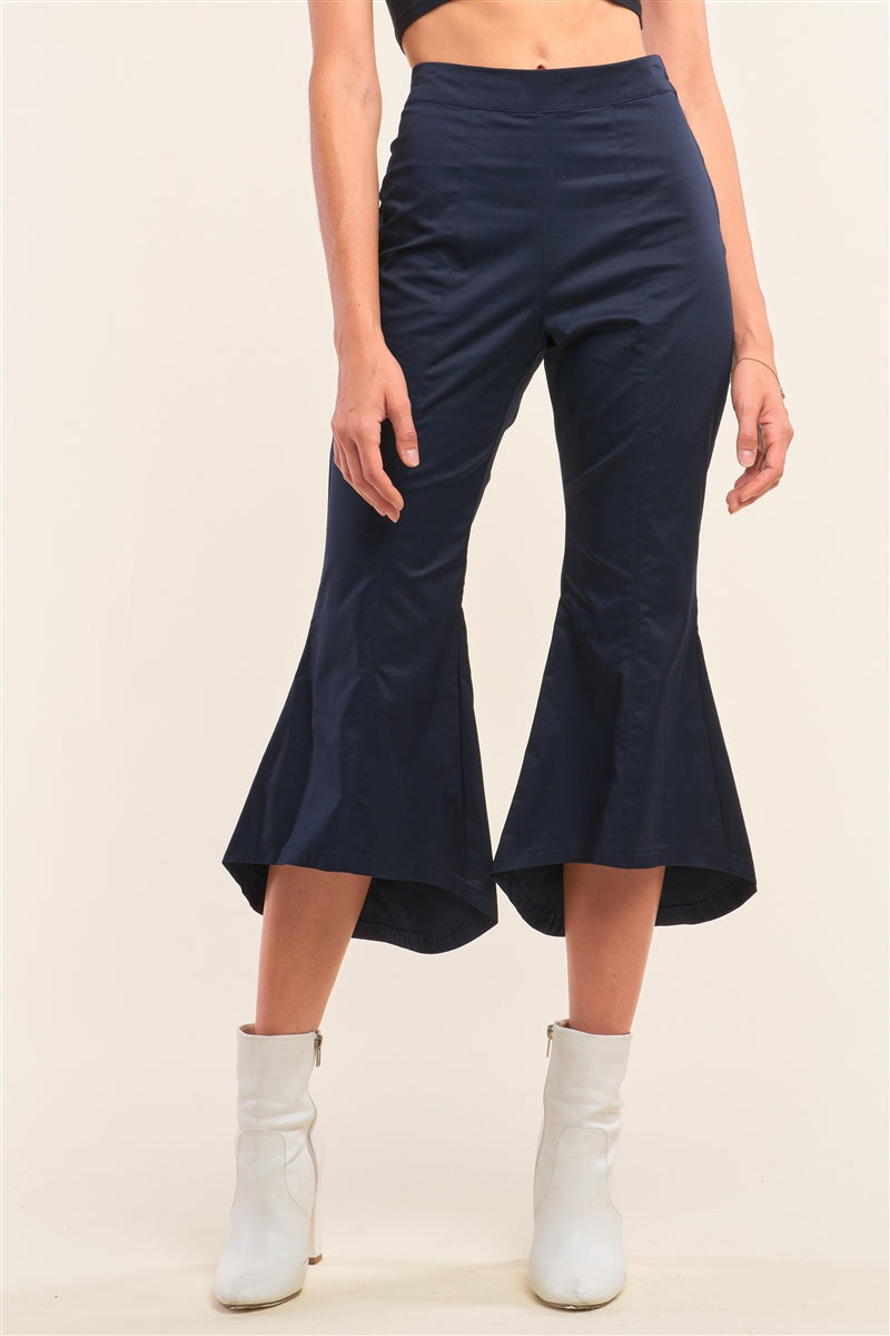 Navy Solid High Waisted Retro Bell Bottom Flare Pants - ShopEasier