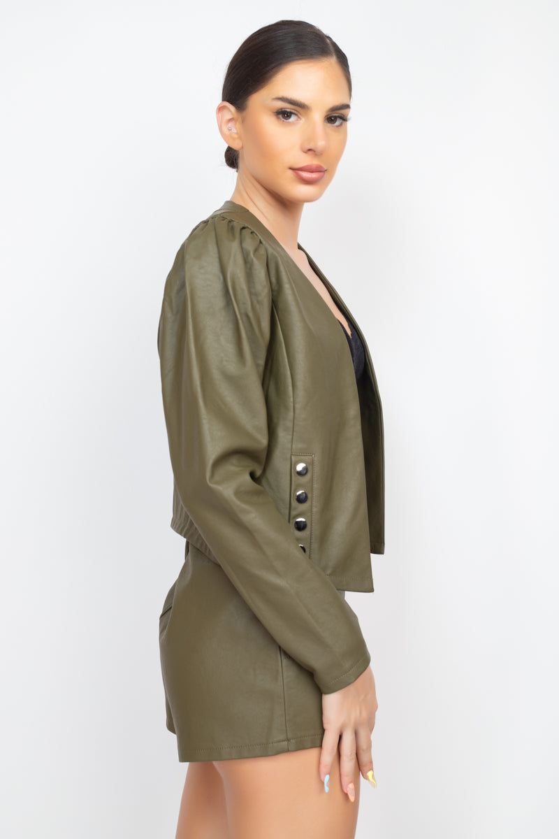 Side Button Detailed Jacket & Shorts Set - ShopEasier