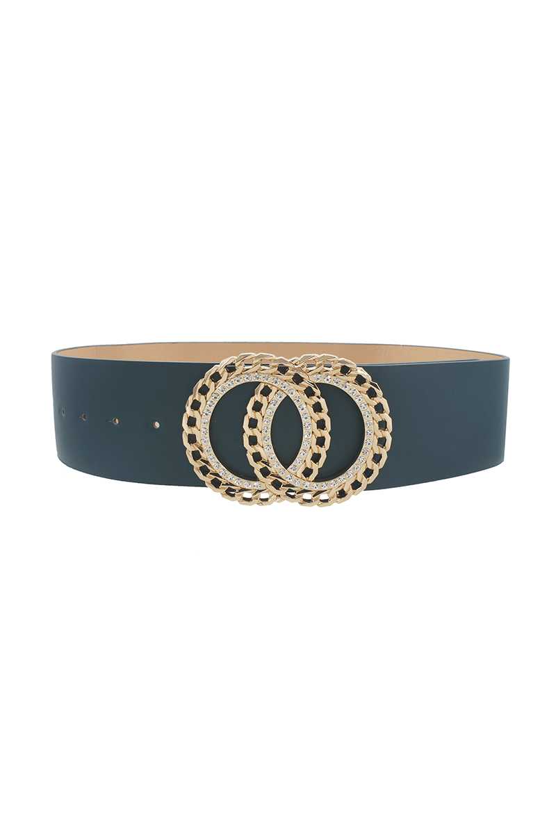 Double Circle Chain And Rhinestone Trim Design Belt - ShopEasier