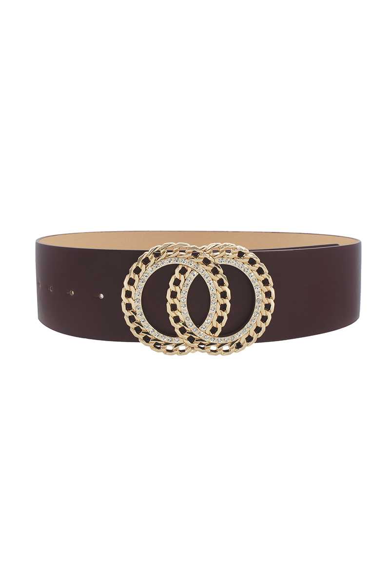 Double Circle Chain And Rhinestone Trim Design Belt - ShopEasier