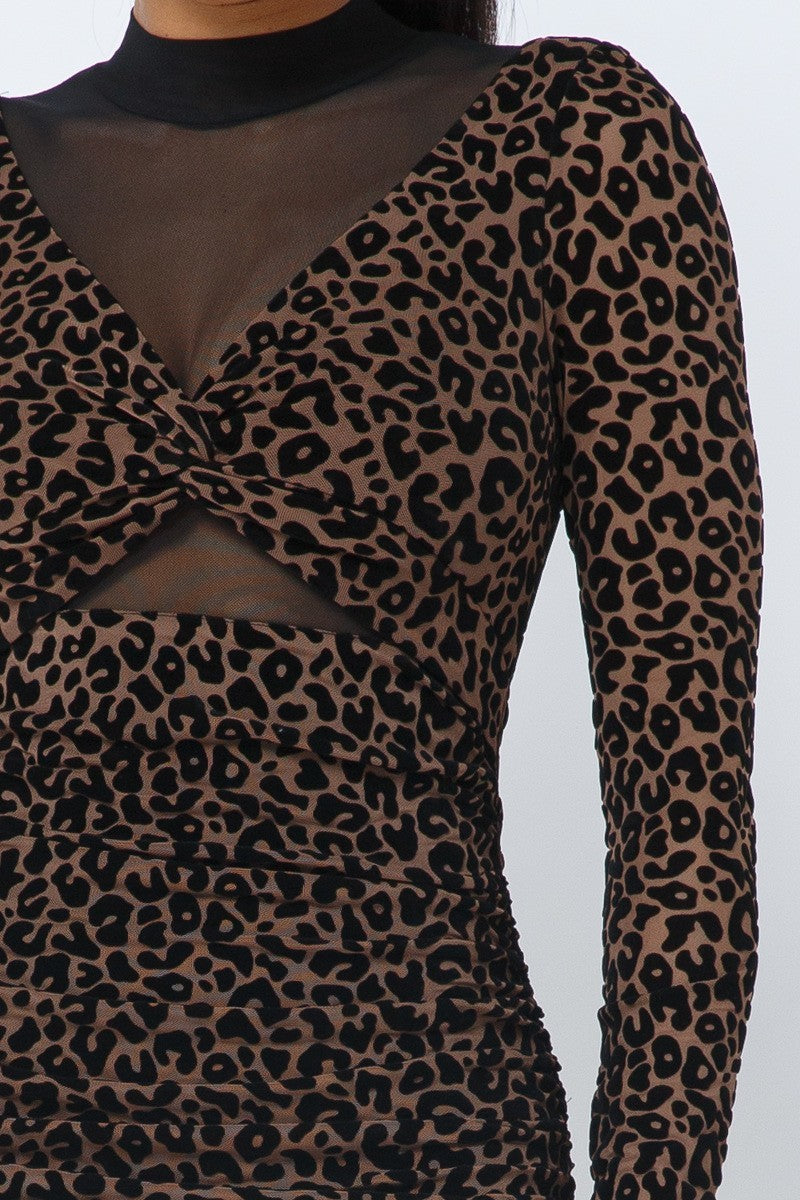 Animal Print Long Sleeve Mock Neck Mini Dress - ShopEasier