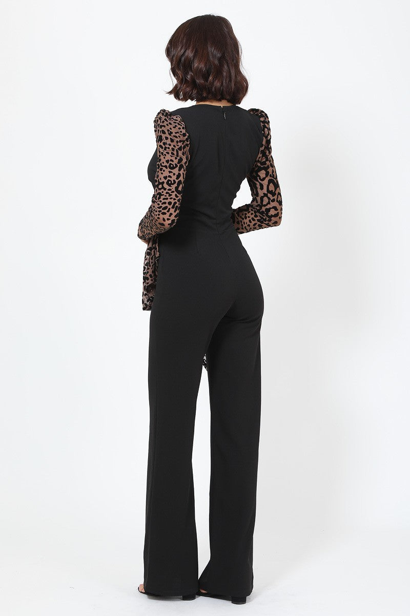 Plunging V Buckle Detail Leopard Jumpsuit - ShopEasier