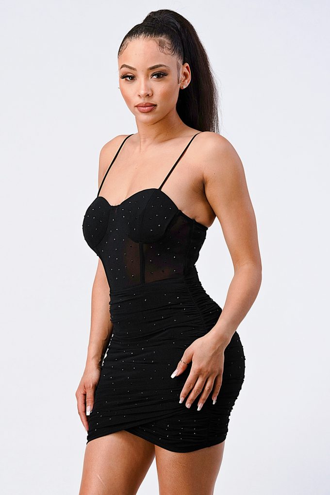 Luxe Glitter Front Mesh Ribbed Cami Mini Dress - ShopEasier