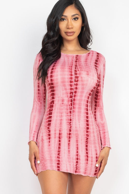 Tie-dye Printed Lettuce Trim Bodycon Dress - ShopEasier