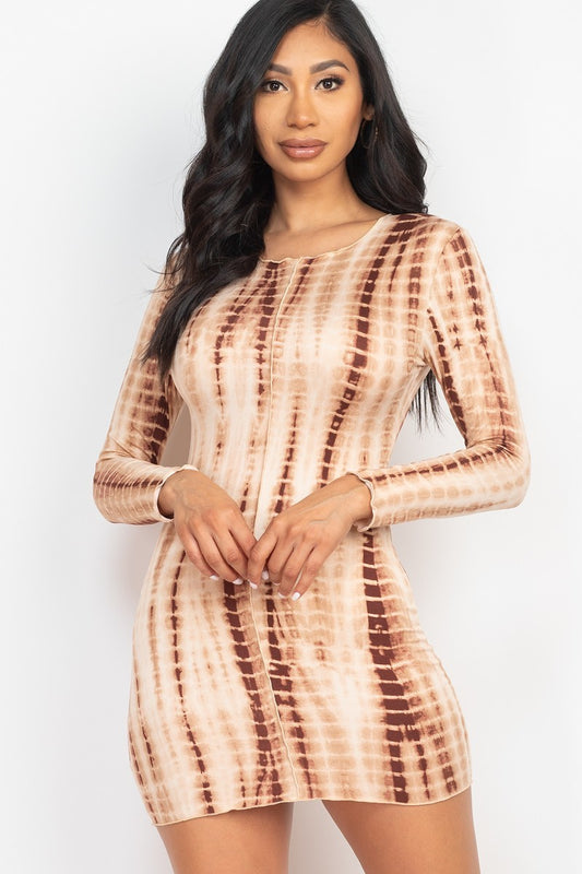 Tie-dye Printed Lettuce Trim Bodycon Dress - ShopEasier