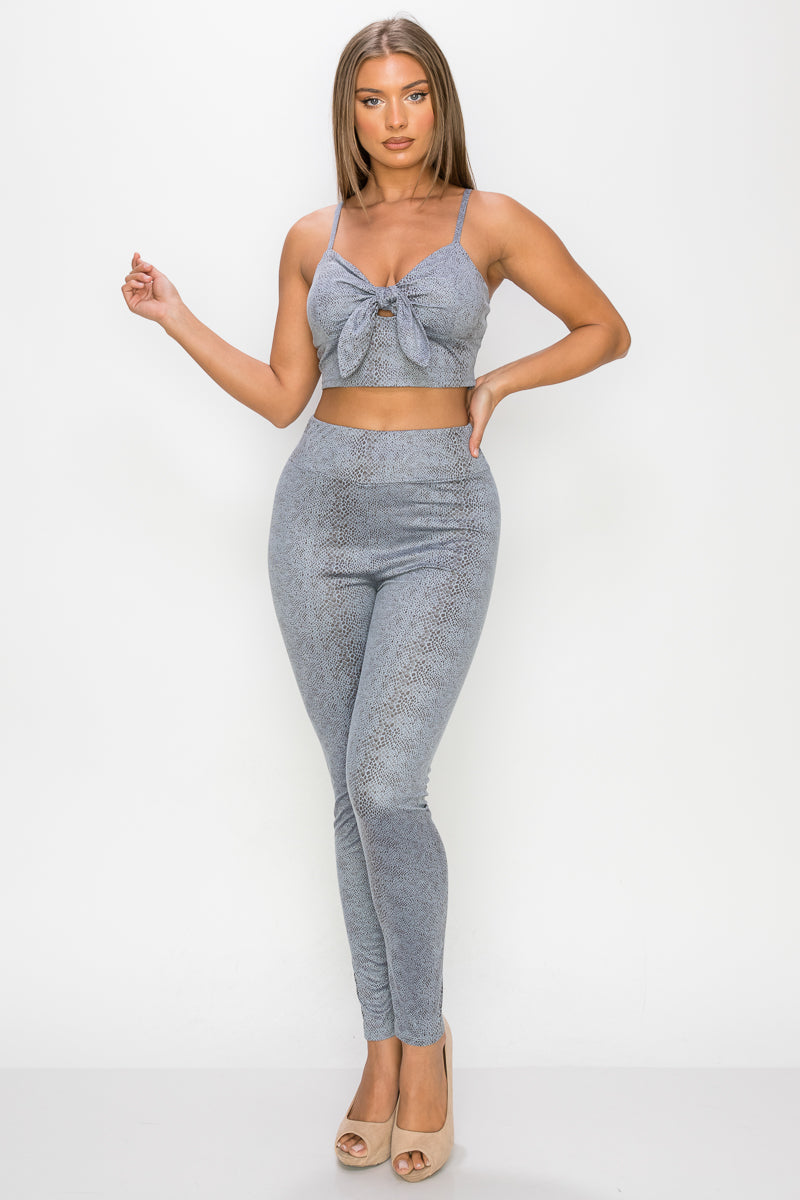 Embossed Snake Print Top And Leggings Set - ShopEasier