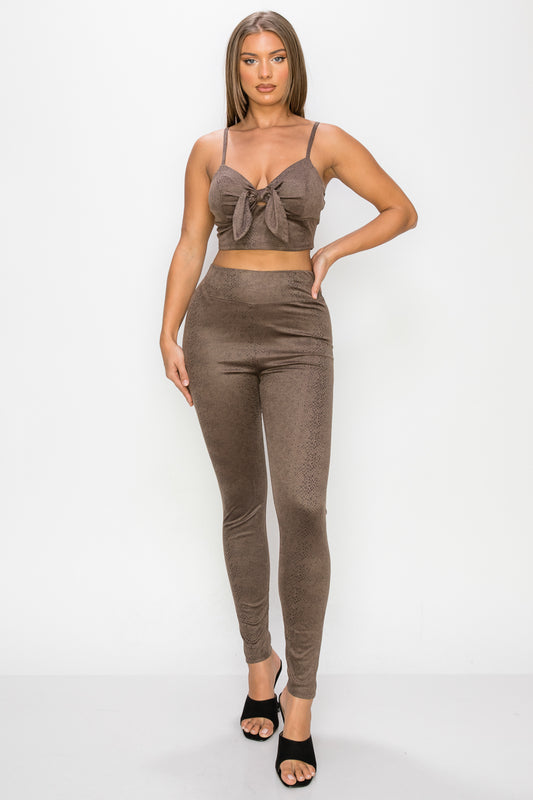 Embossed Snake Print Top And Leggings Set - ShopEasier