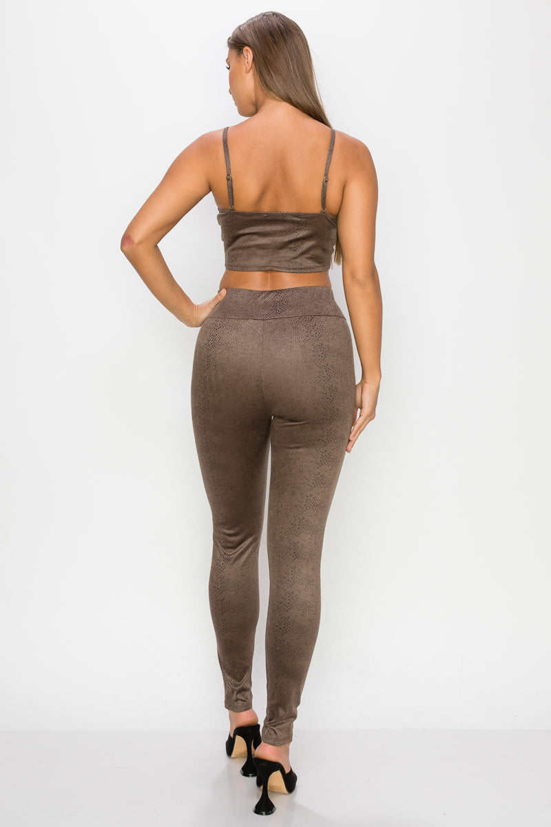 Embossed Snake Print Top And Leggings Set - ShopEasier