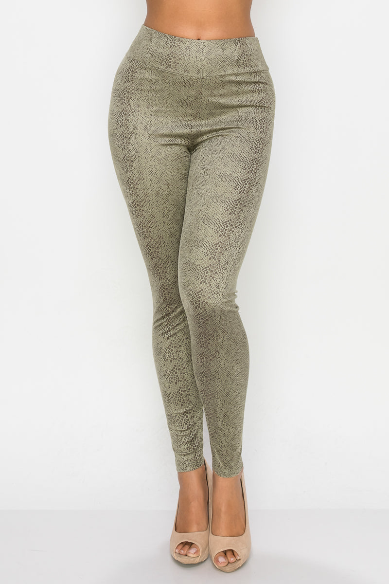 Embossed Snake Print Top And Leggings Set - ShopEasier