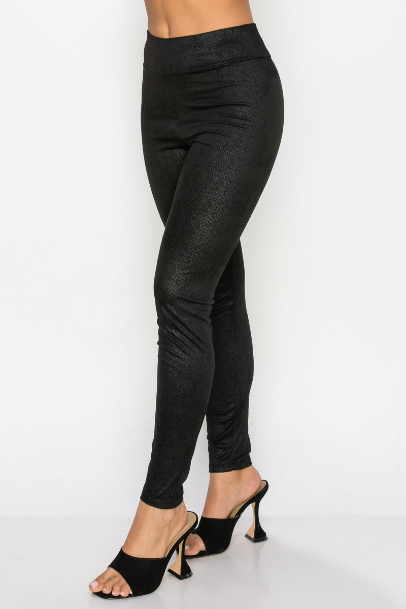 Embossed Snake Print Top And Leggings Set - ShopEasier