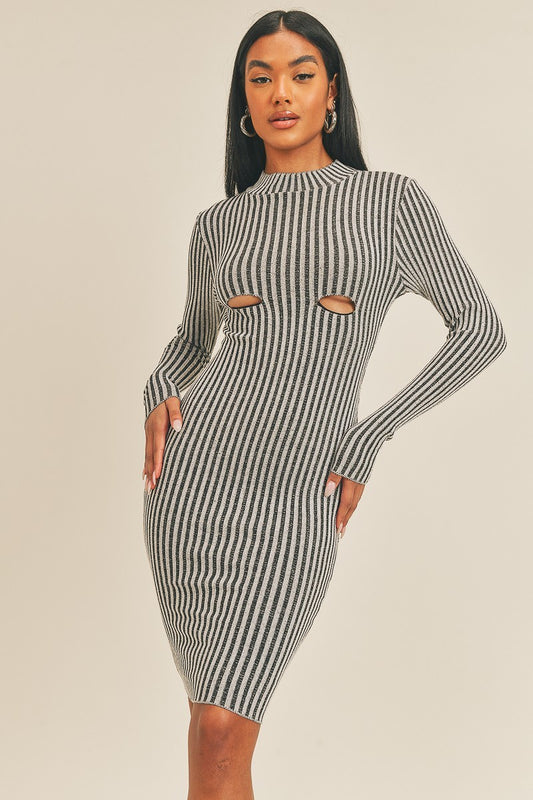 Long Sleeve Stripe Print Midi Dress - ShopEasier