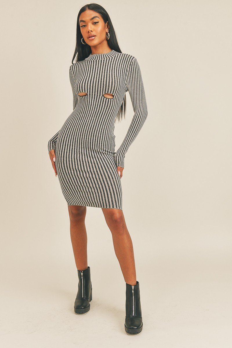 Long Sleeve Stripe Print Midi Dress - ShopEasier