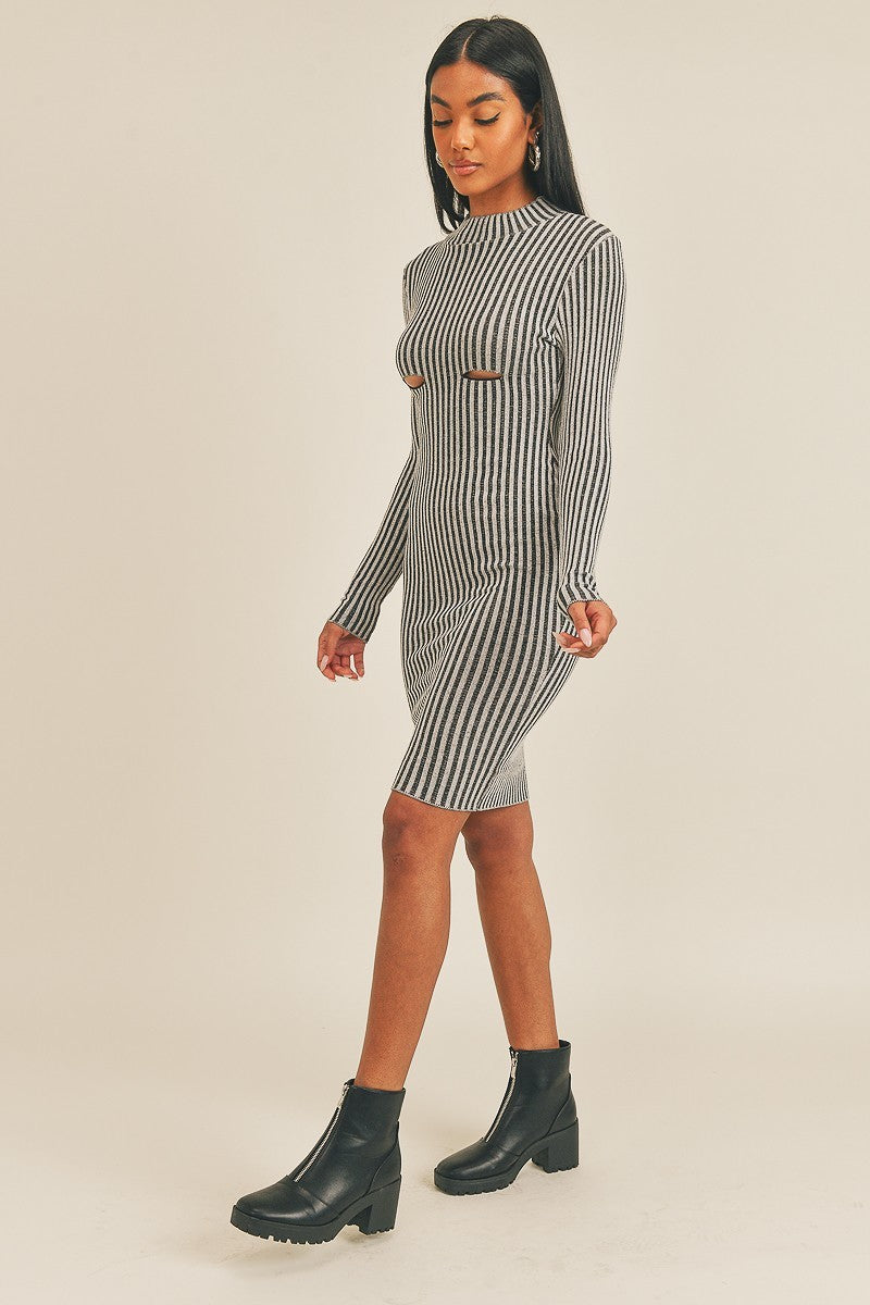 Long Sleeve Stripe Print Midi Dress - ShopEasier