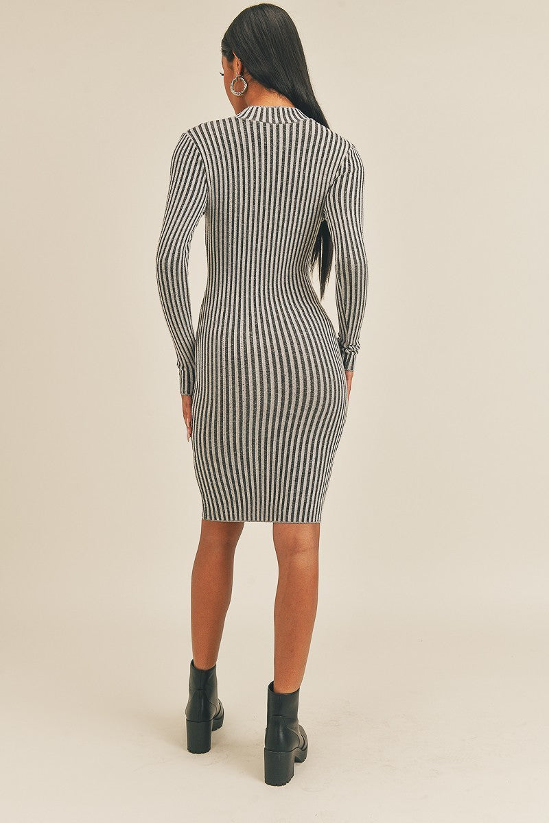 Long Sleeve Stripe Print Midi Dress - ShopEasier