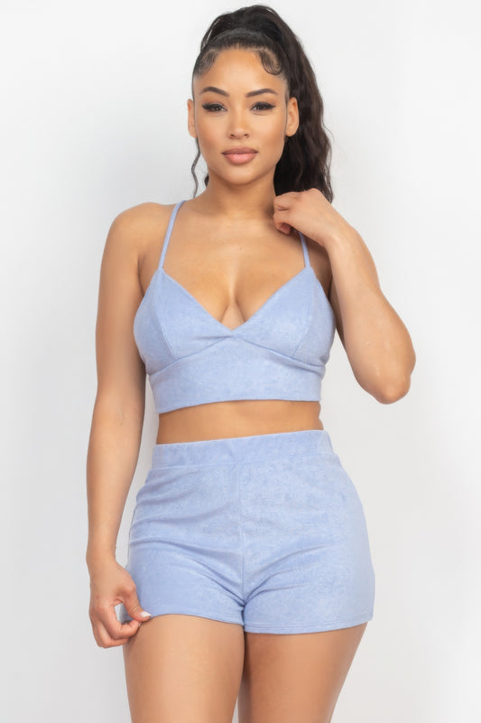 Terry Towel Bralette Top & Mini Shorts Set - ShopEasier