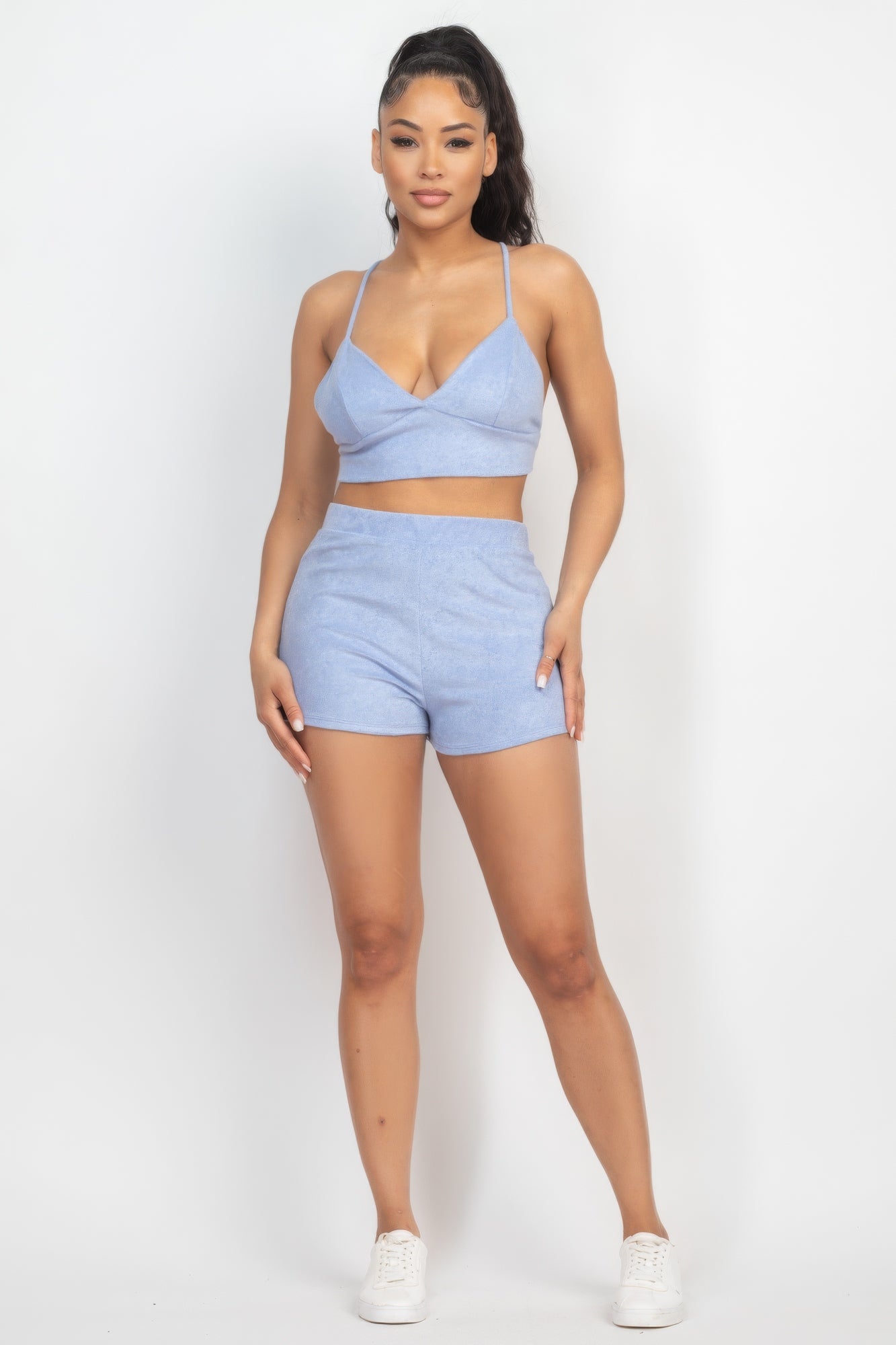 Terry Towel Bralette Top & Mini Shorts Set - ShopEasier