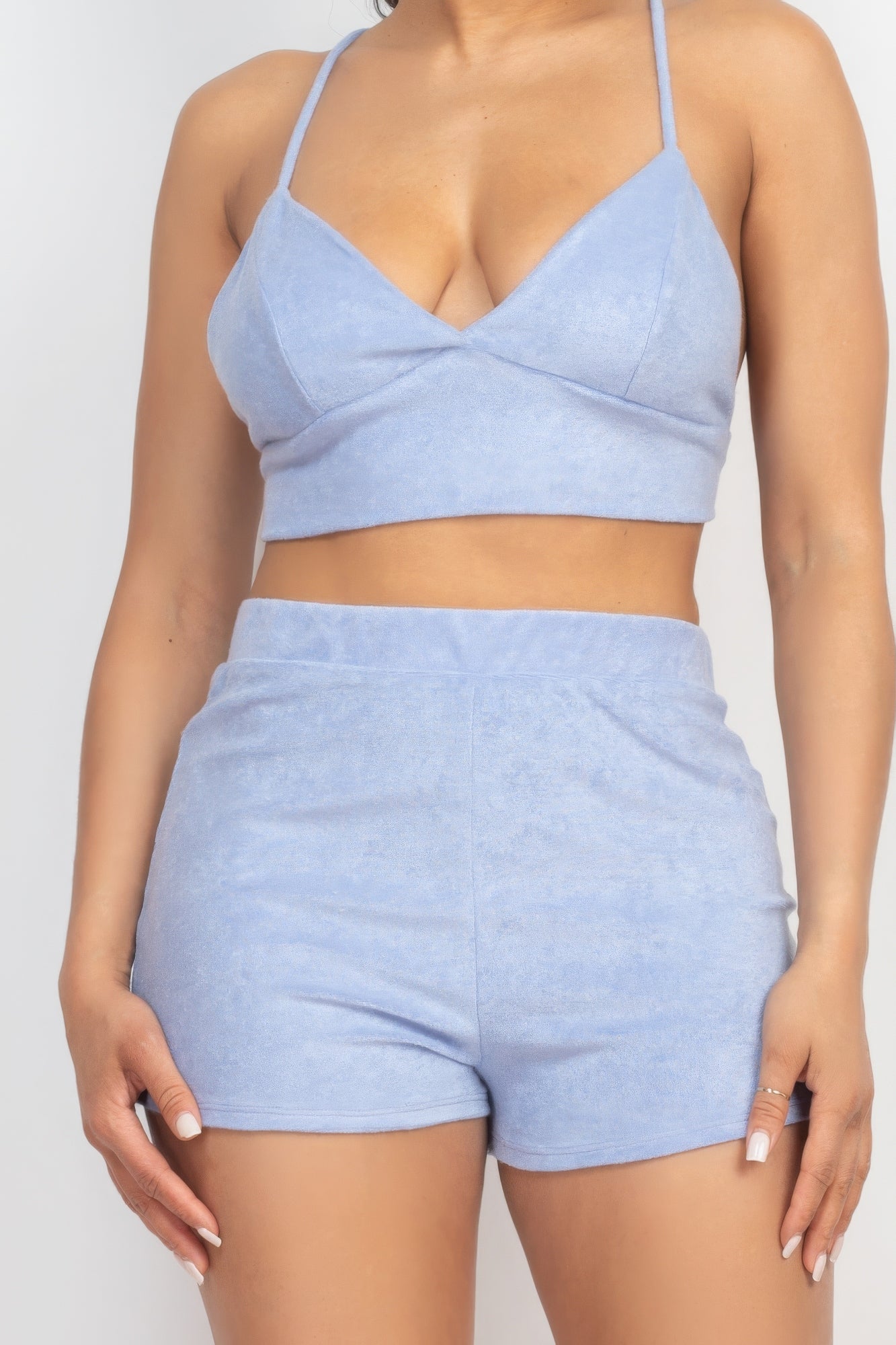 Terry Towel Bralette Top & Mini Shorts Set - ShopEasier