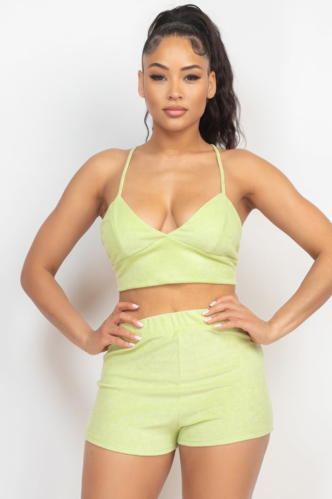 Terry Towel Bralette Top & Mini Shorts Set - ShopEasier