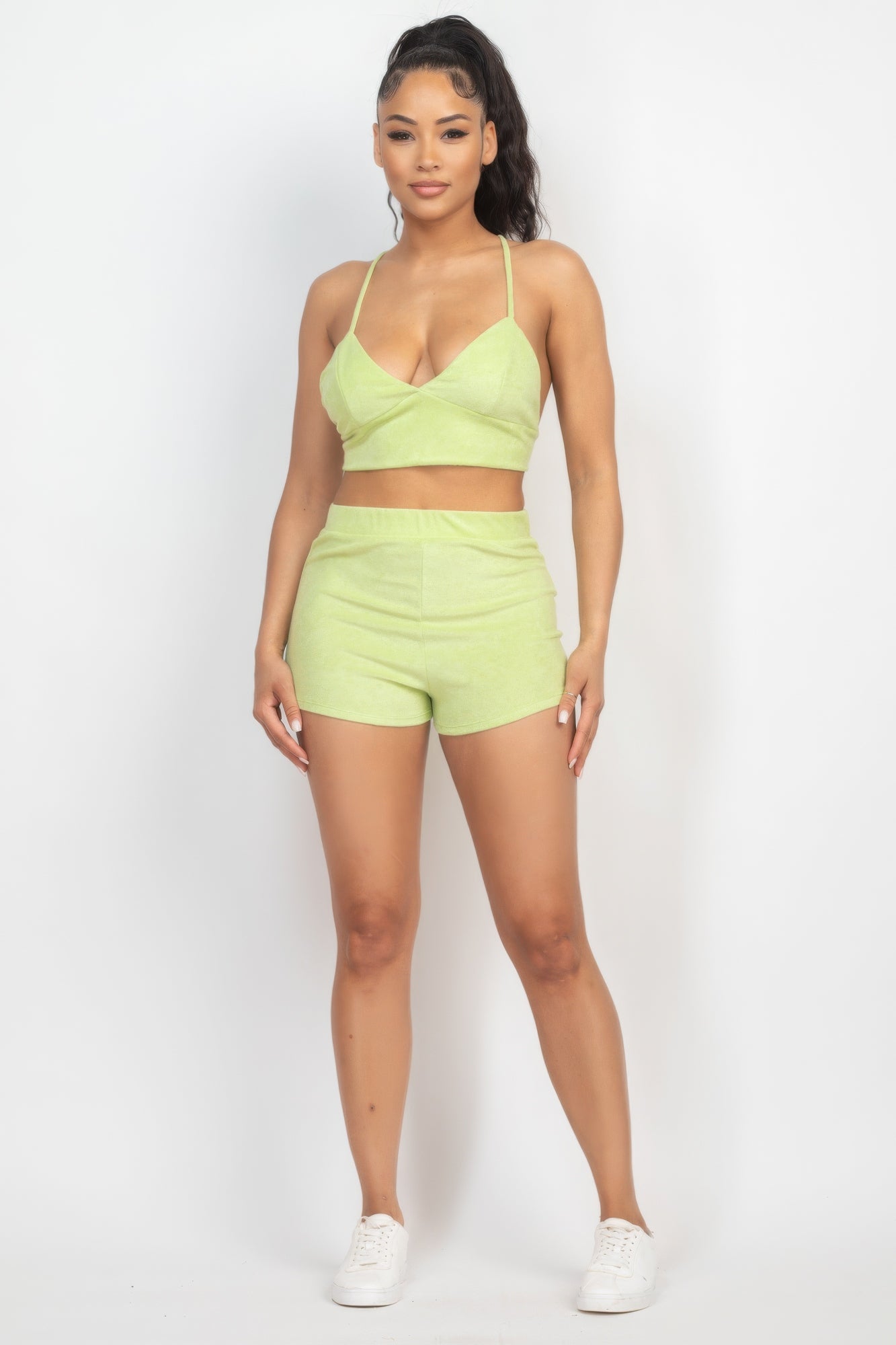 Terry Towel Bralette Top & Mini Shorts Set - ShopEasier