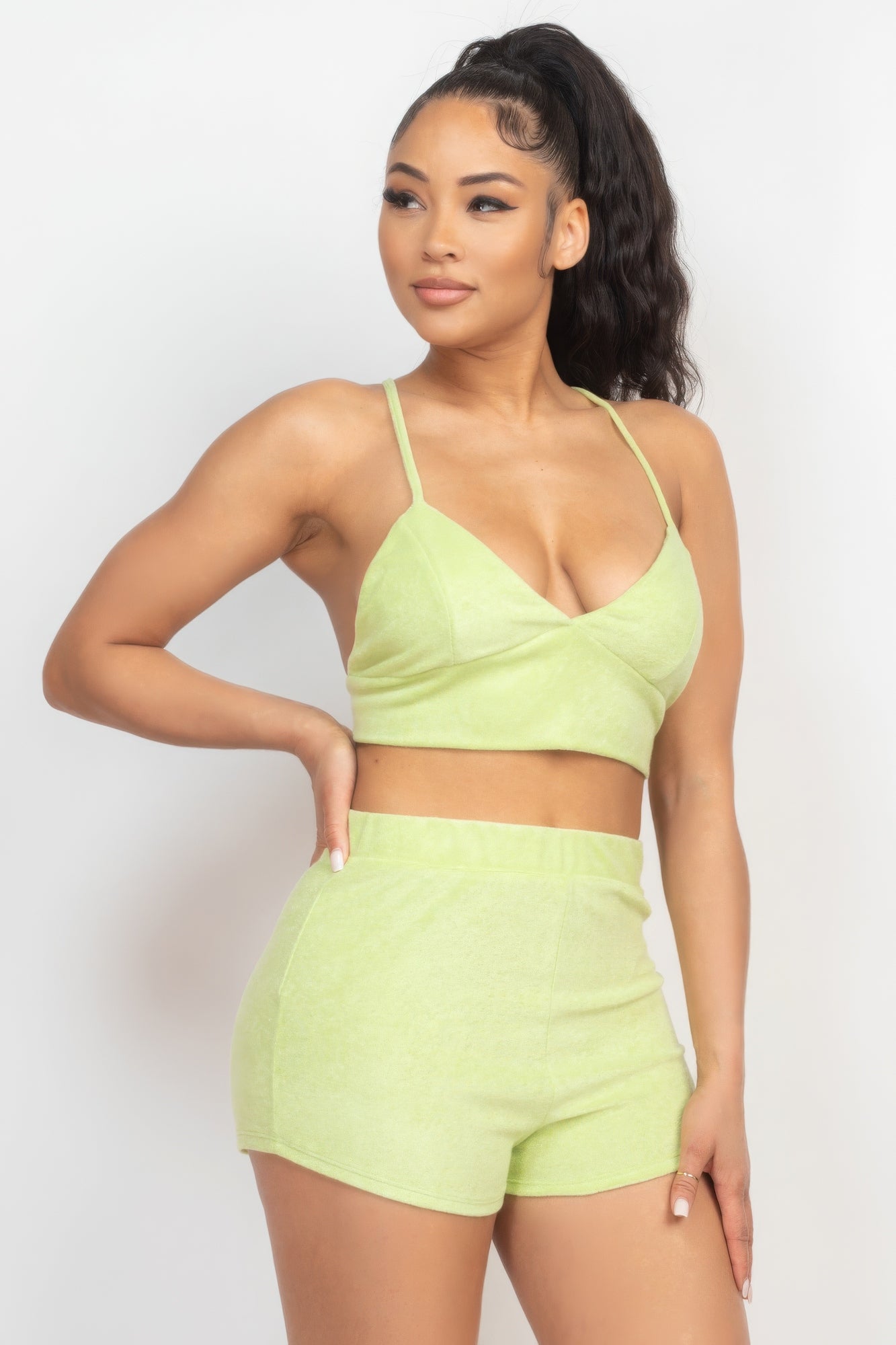 Terry Towel Bralette Top & Mini Shorts Set - ShopEasier