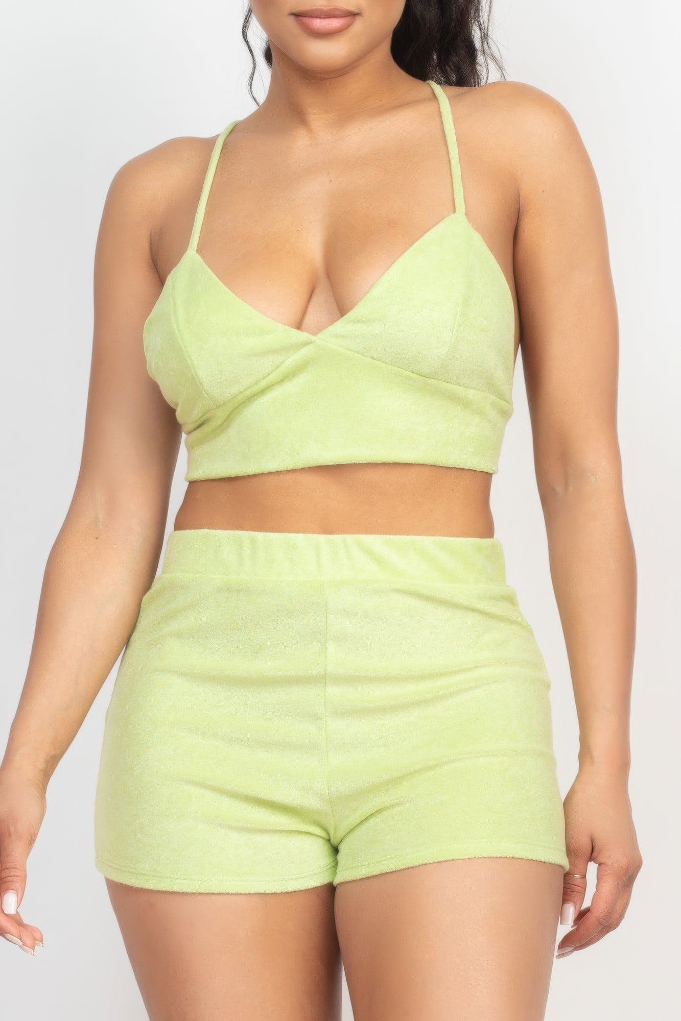 Terry Towel Bralette Top & Mini Shorts Set - ShopEasier