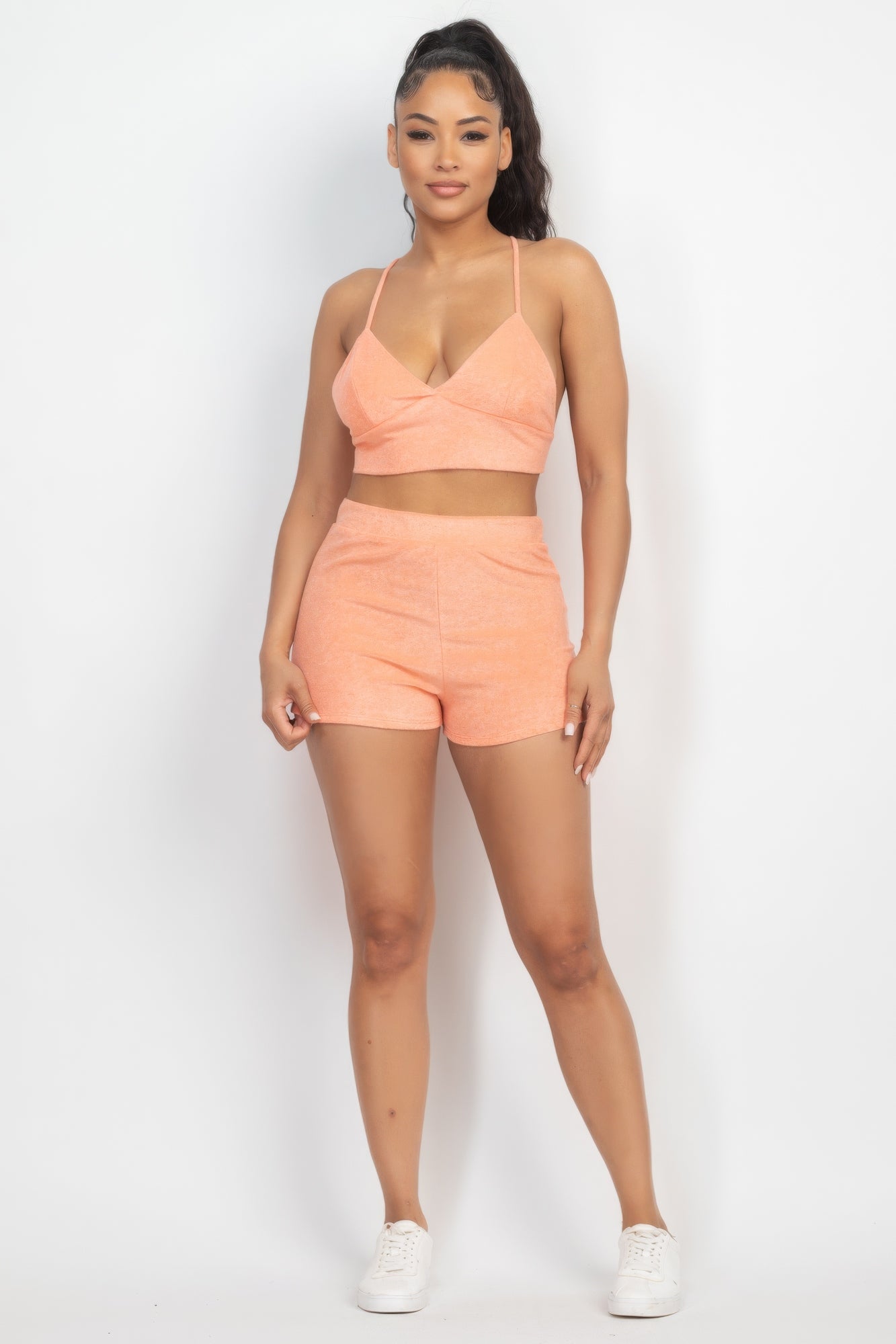 Terry Towel Bralette Top & Mini Shorts Set - ShopEasier