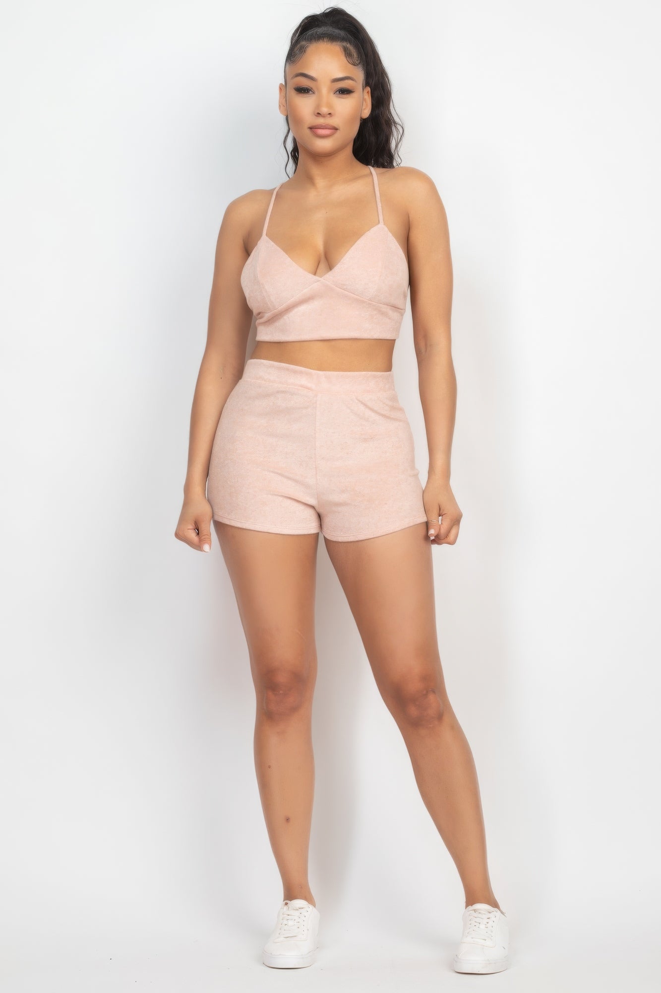 Terry Towel Bralette Top & Mini Shorts Set - ShopEasier