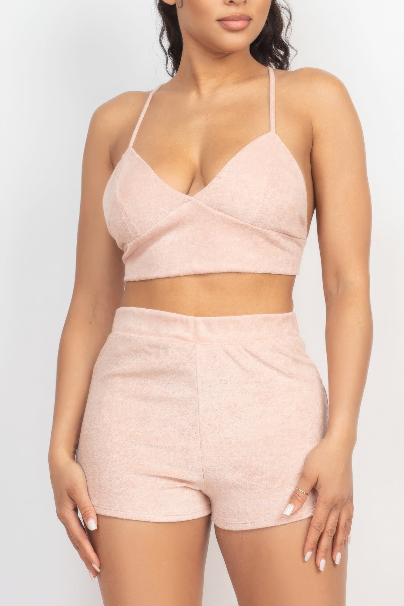 Terry Towel Bralette Top & Mini Shorts Set - ShopEasier