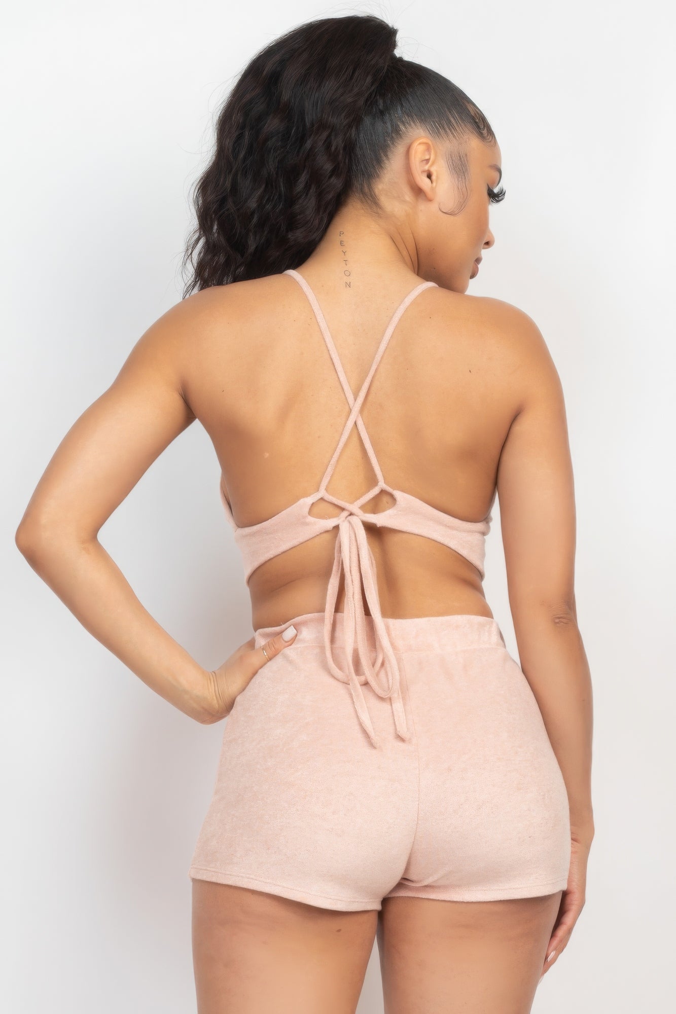 Terry Towel Bralette Top & Mini Shorts Set - ShopEasier