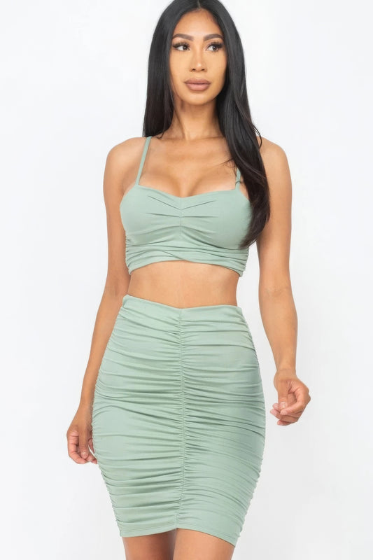 Ruched Crop Top And Skirt Sets - ShopEasier