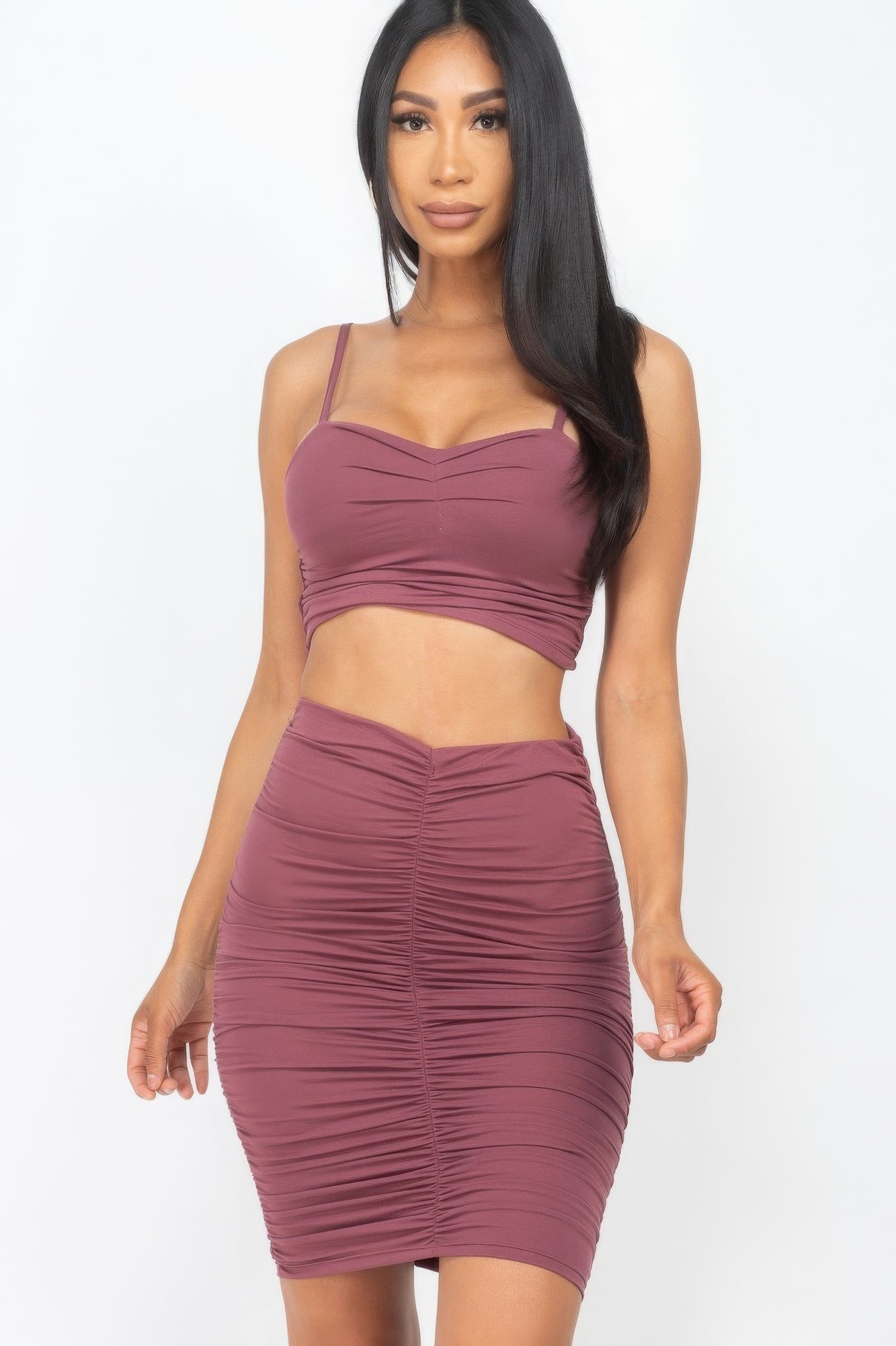 Ruched Crop Top And Skirt Sets - ShopEasier