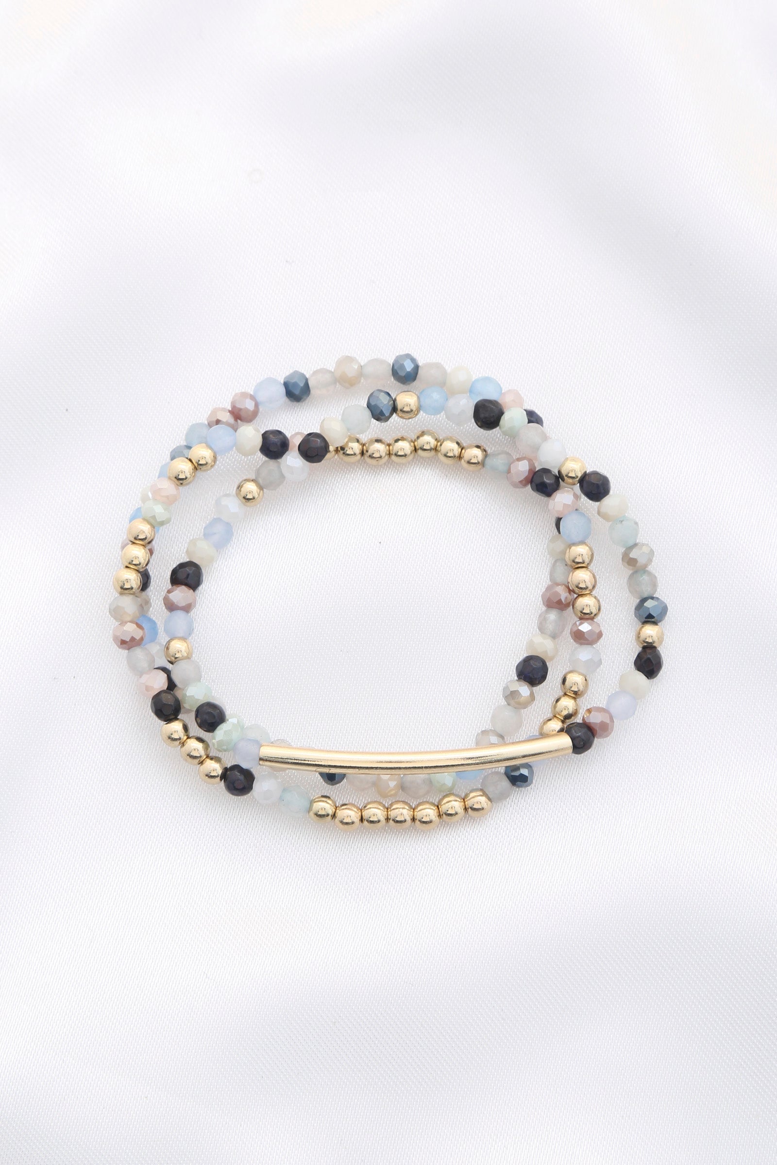 3 Row Glass Bead Stretch Bracelet - ShopEasier