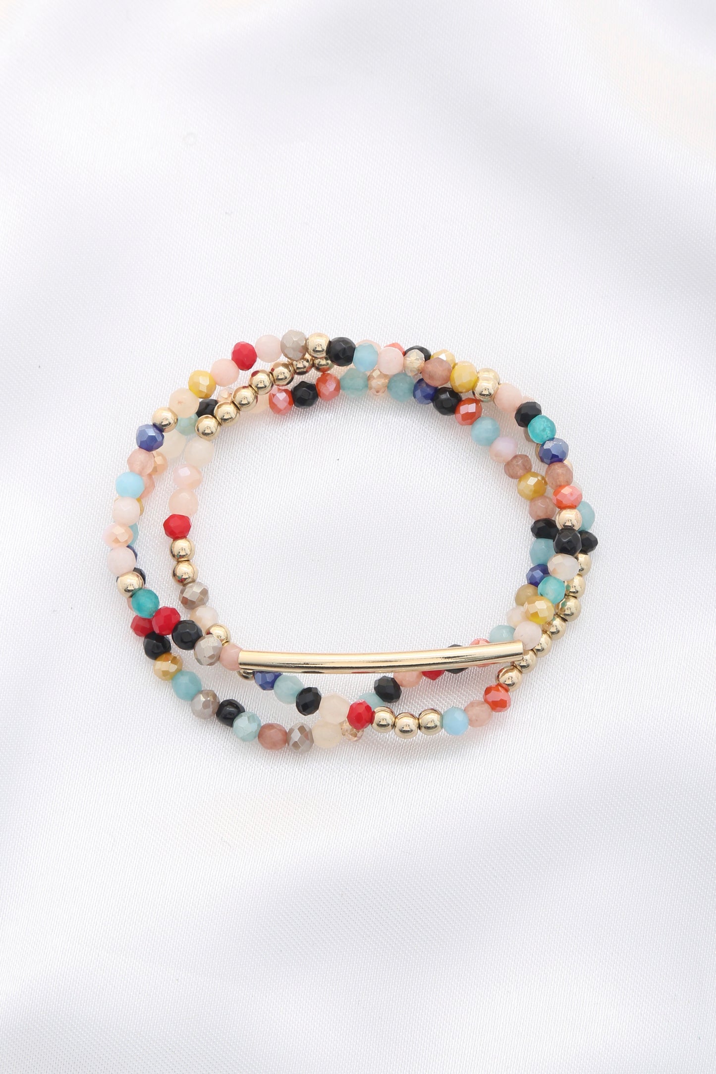 3 Row Glass Bead Stretch Bracelet - ShopEasier