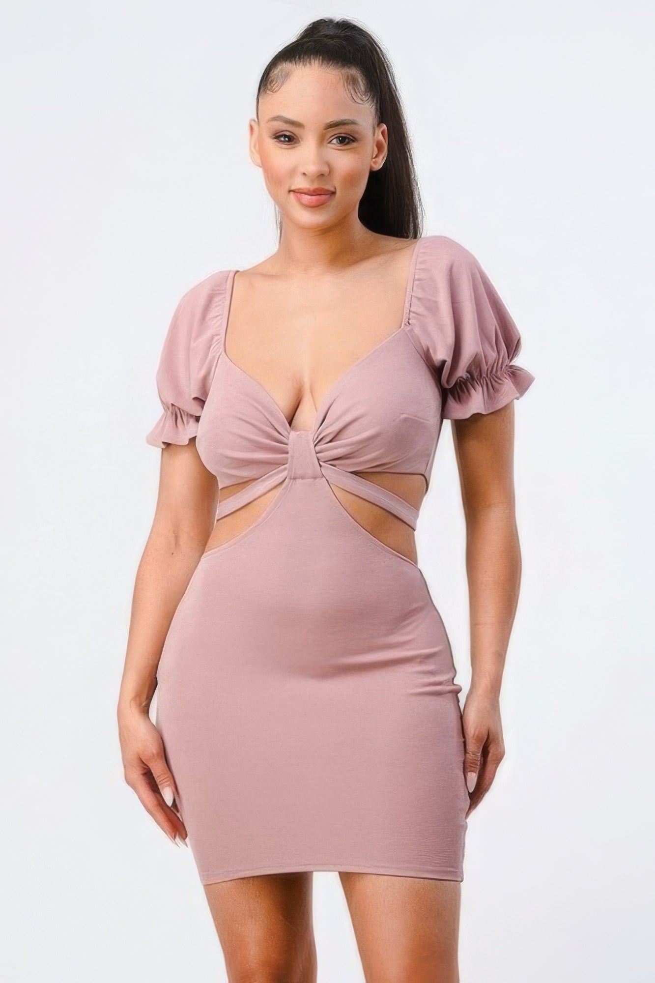 Lux Side Cutout W/ Back Tie Detail Bodycon Dress - ShopEasier