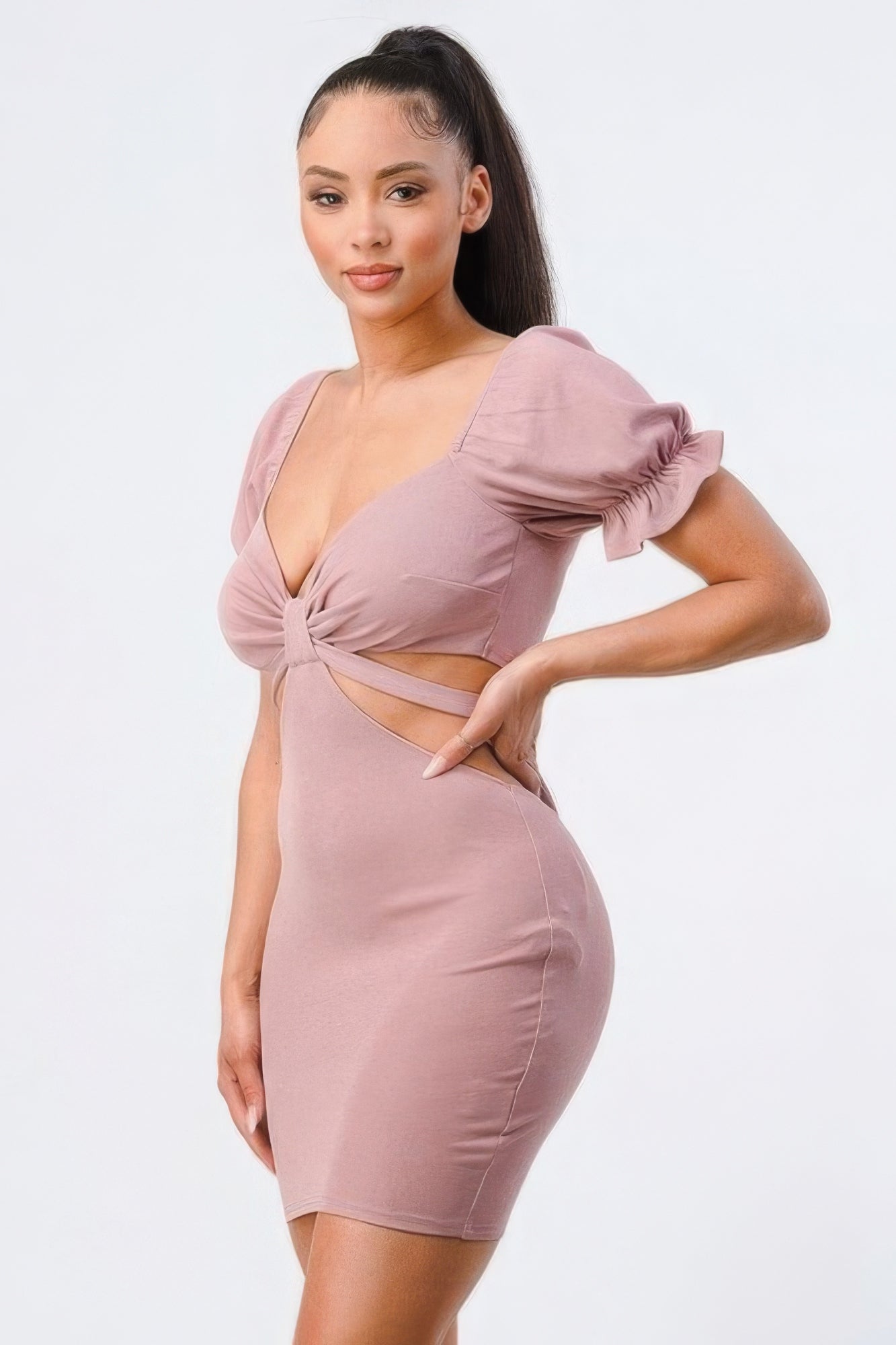 Lux Side Cutout W/ Back Tie Detail Bodycon Dress - ShopEasier