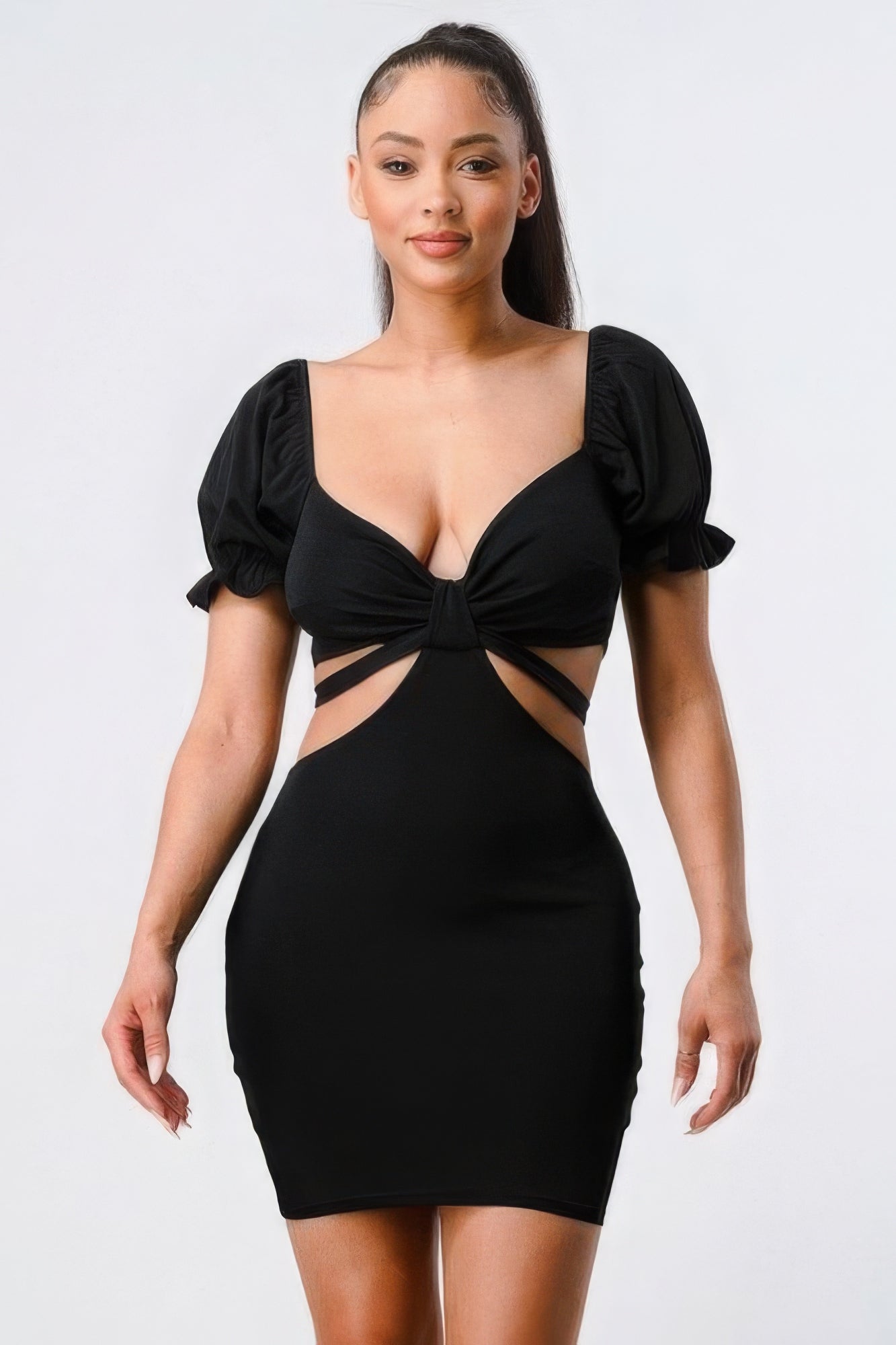 Lux Side Cutout W/ Back Tie Detail Bodycon Dress - ShopEasier