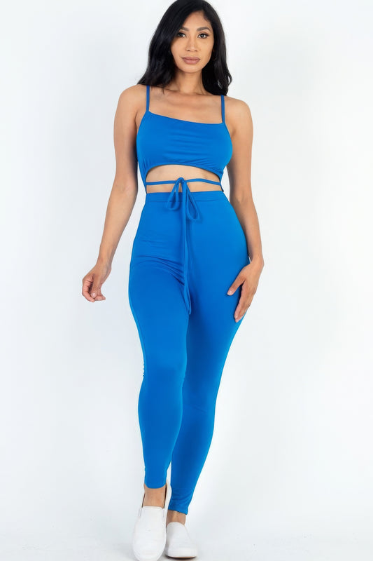 Solid Tie Front Cut Out Jumpsuit - ShopEasier