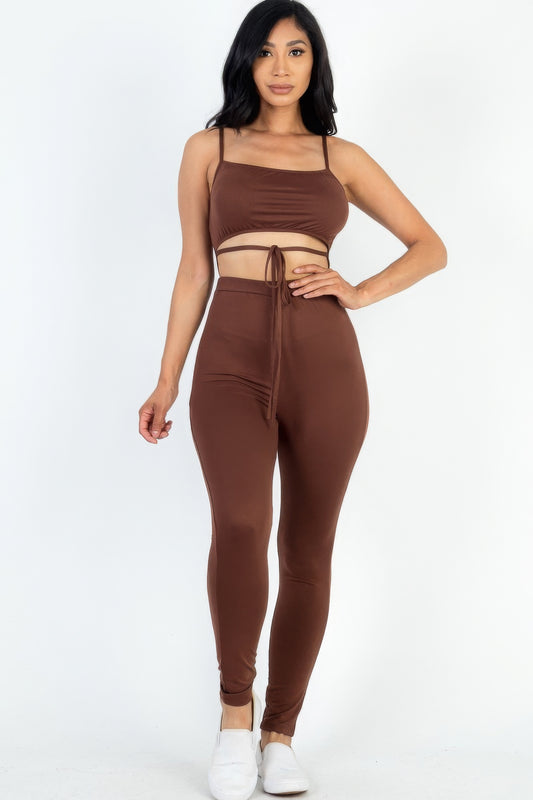 Solid Tie Front Cut Out Jumpsuit - ShopEasier