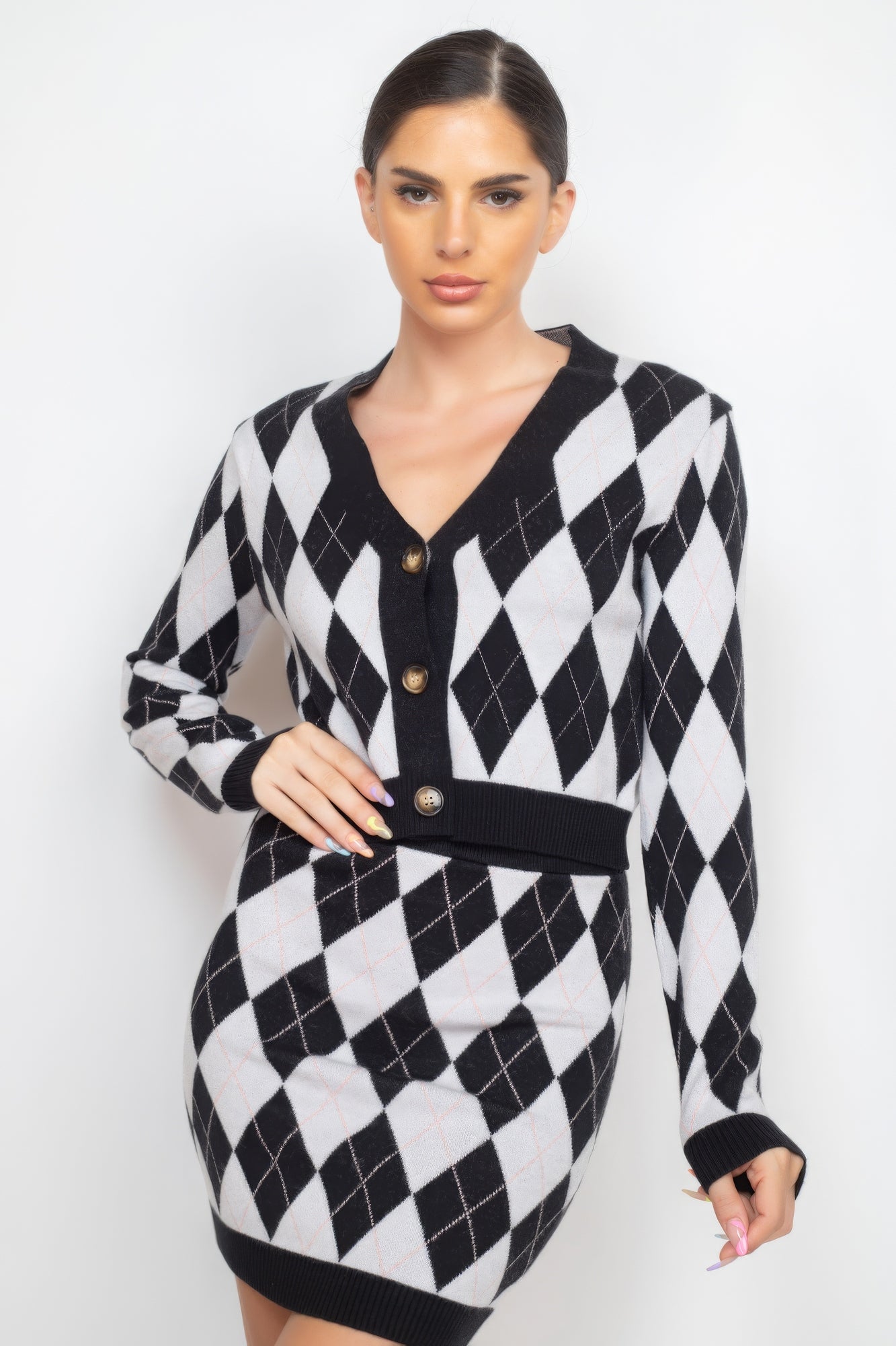 Diamond Button-front Cardigan Top - ShopEasier