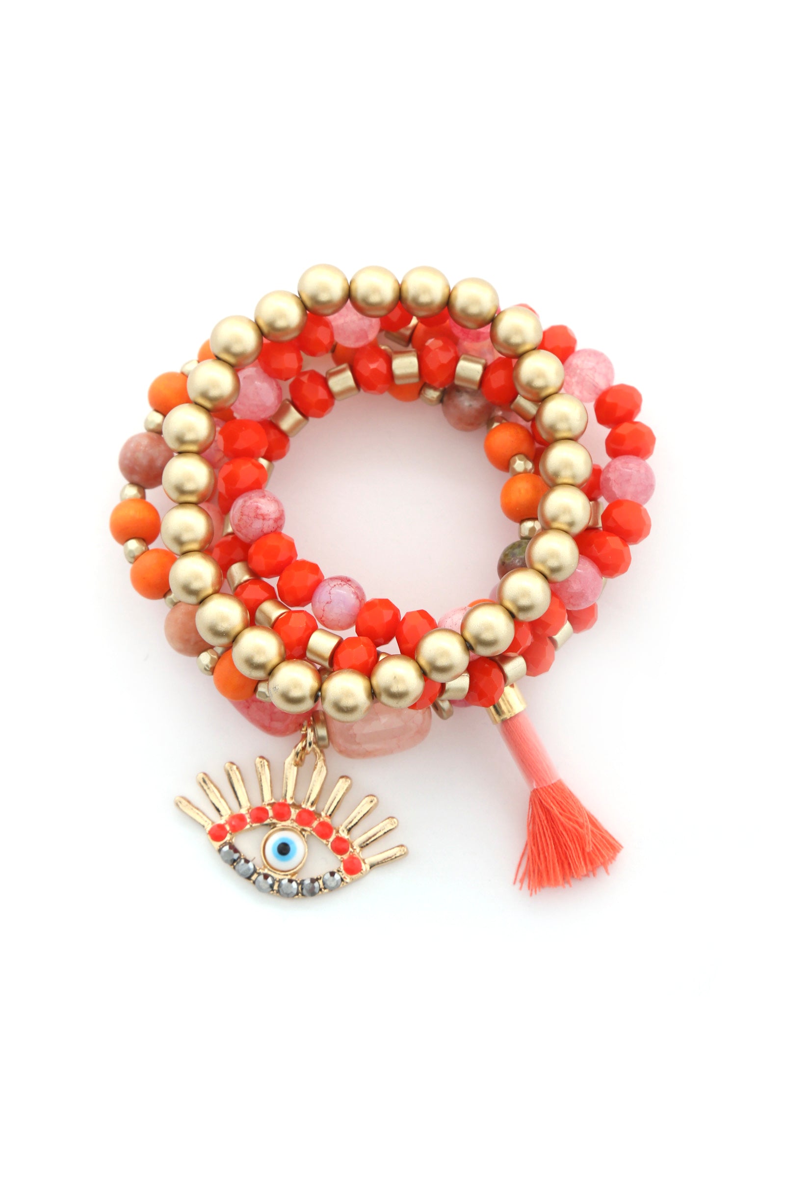 Evil Eye Bead Tassel Bracelet Set - ShopEasier