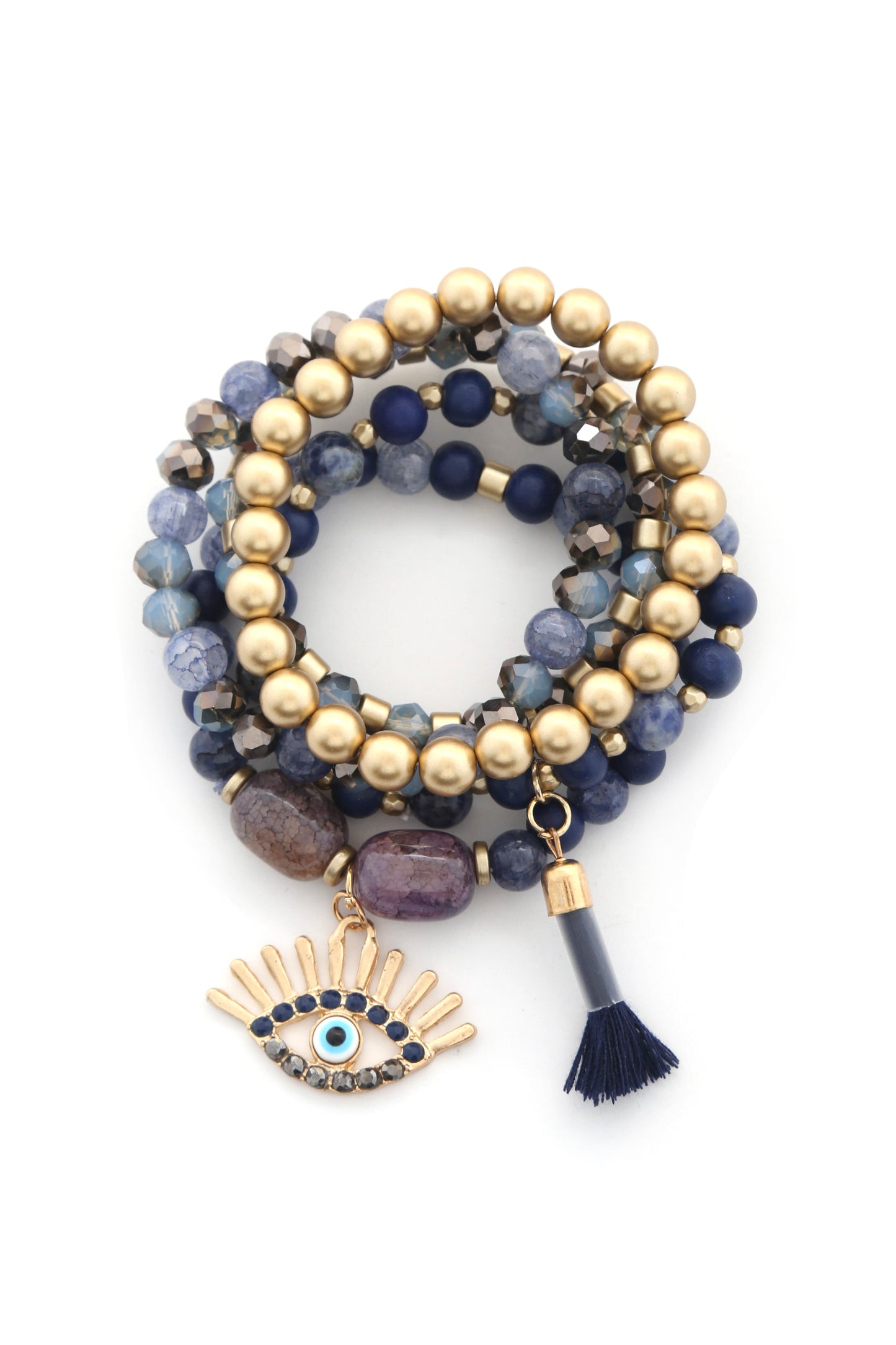 Evil Eye Bead Tassel Bracelet Set - ShopEasier