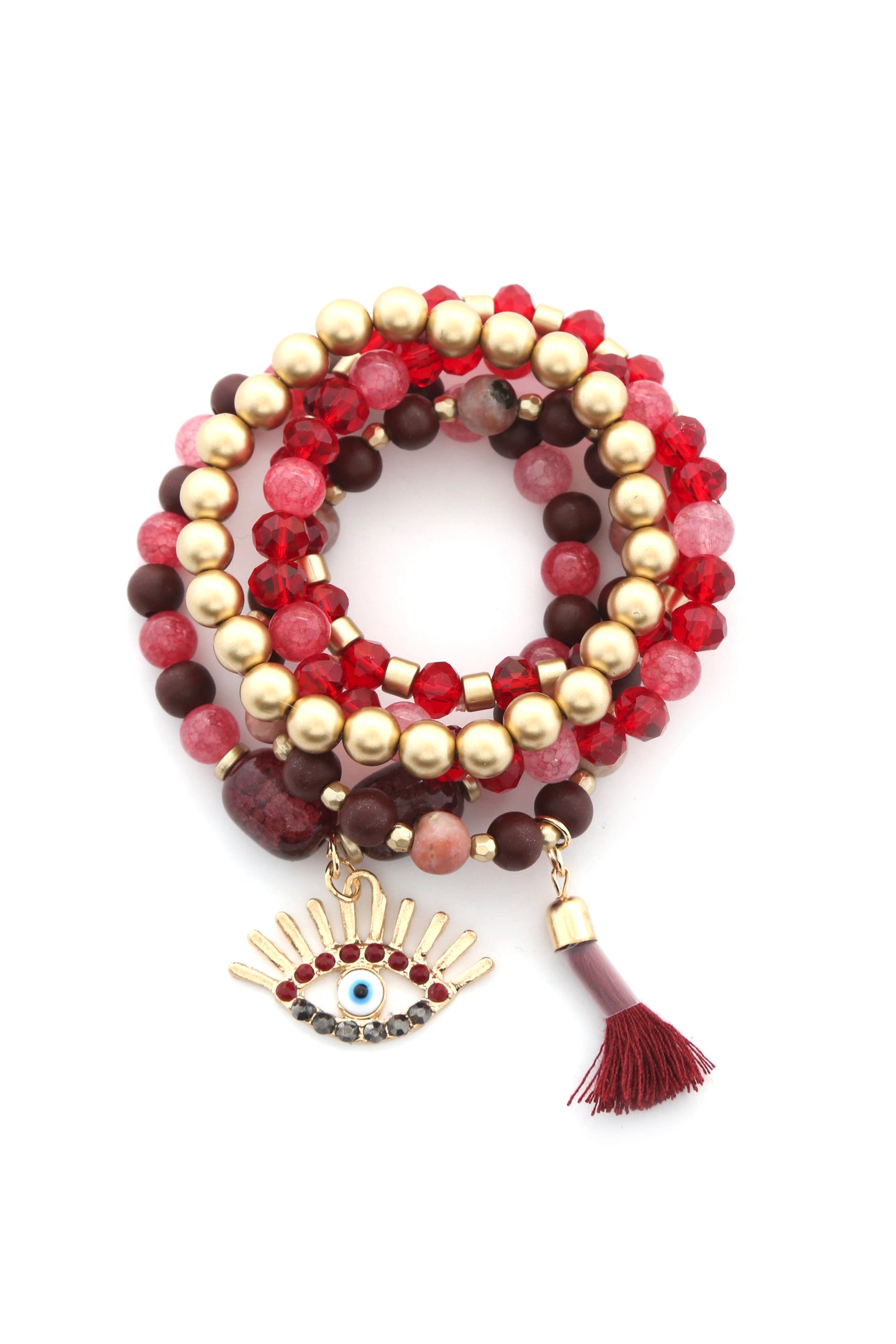 Evil Eye Bead Tassel Bracelet Set - ShopEasier