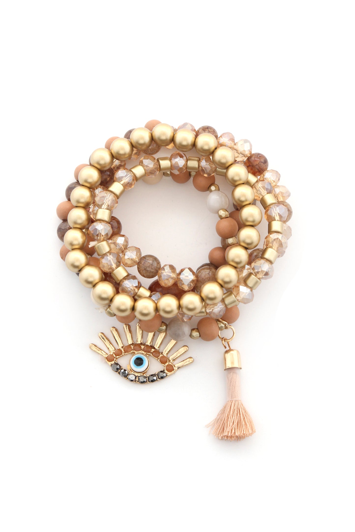 Evil Eye Bead Tassel Bracelet Set - ShopEasier