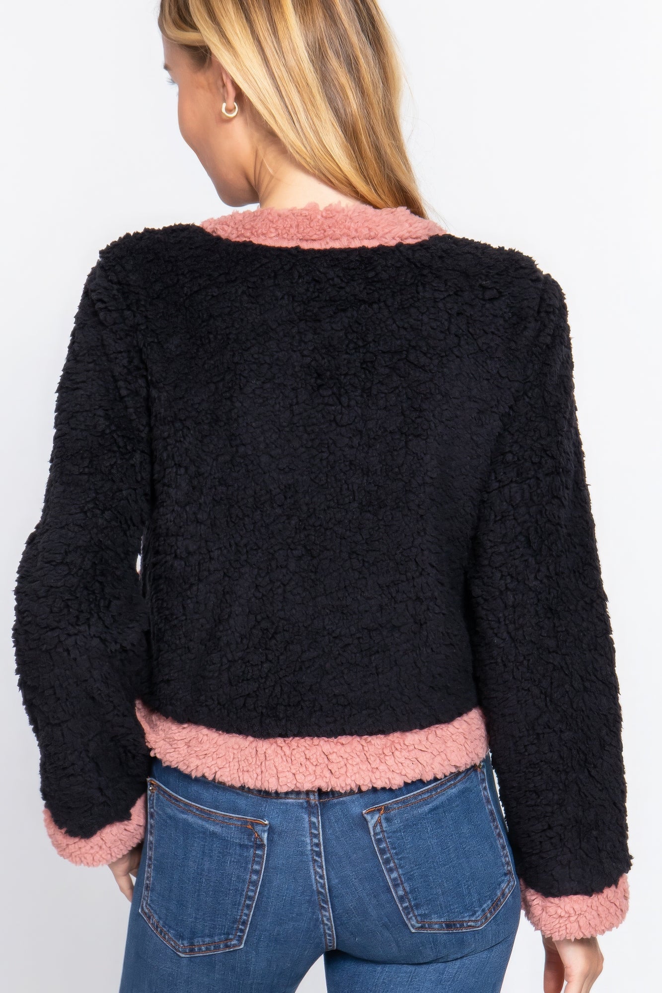 Long Sleeve Pocket Detail Faux Fur Jacket - ShopEasier