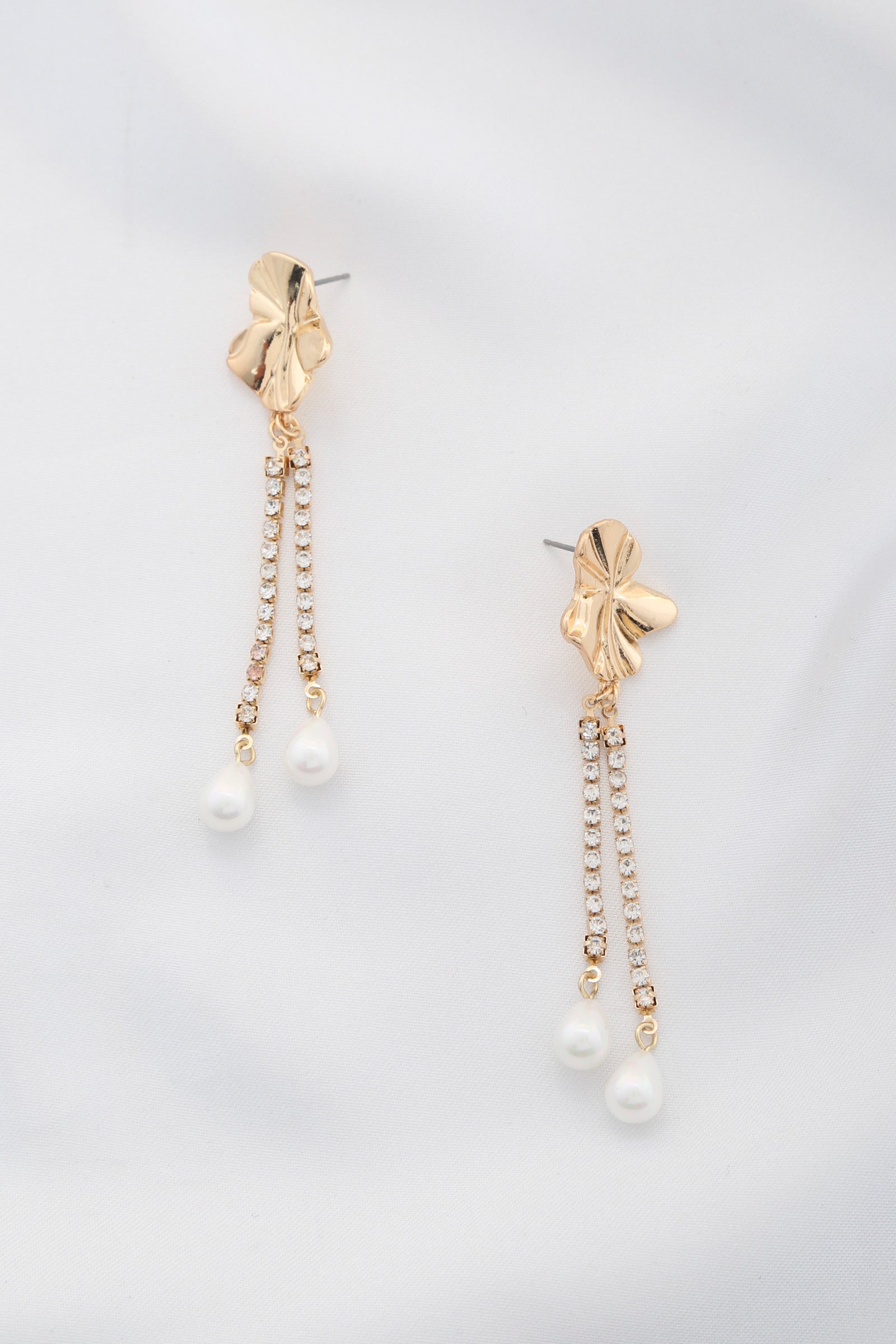 Orgainc Shape Rhinestone Pearl Dangle Earring - ShopEasier