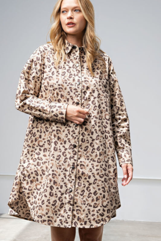 Leopard/animal Printed Shirt Dress - ShopEasier