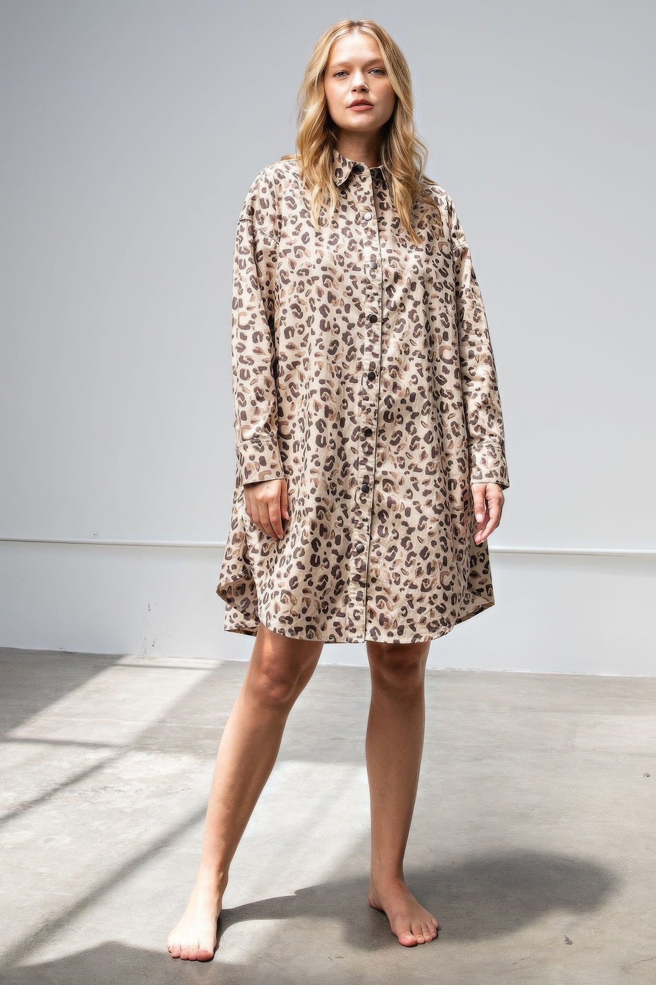 Leopard/animal Printed Shirt Dress - ShopEasier