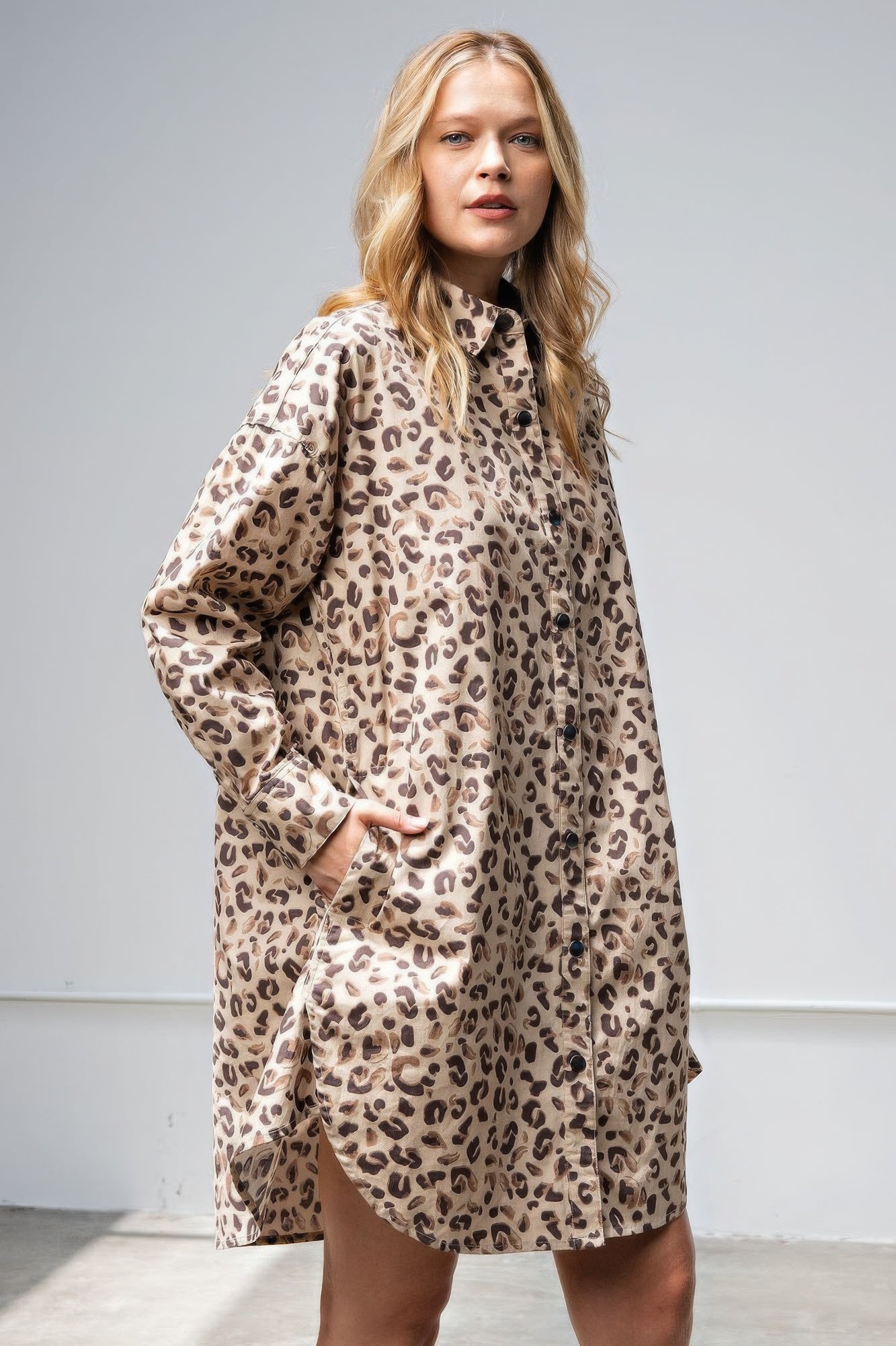 Leopard/animal Printed Shirt Dress - ShopEasier